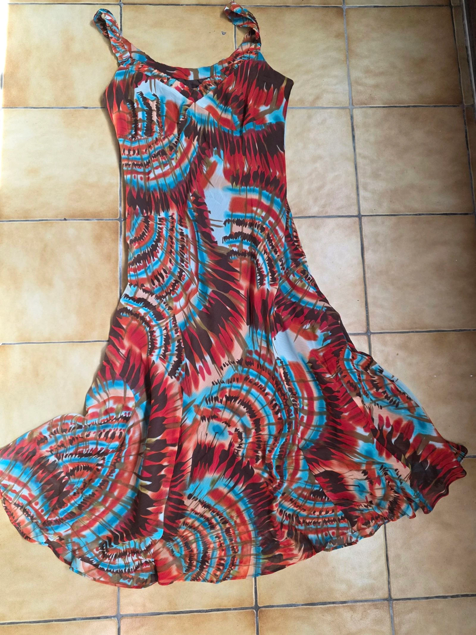Lange vloeiende jurk met psychedelisch motief / tie-dye Y2K vintage bohemien trend maat 40/42 – photo 5